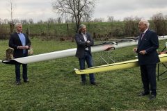 links nach rechts: Oliver Rein | Bürgermeister Stadt Breisach Mittig: Marzellinus Zipfel | Vorstandsvorsitzender Breisacher Ruderclub Gundolf Fleischer | Präsident Badischer Sportbund  Fotograf: Volker Zöllner Szene: Bootstaufe der beiden neuen Boote „Rheinklang“ und „Petit Bateau“